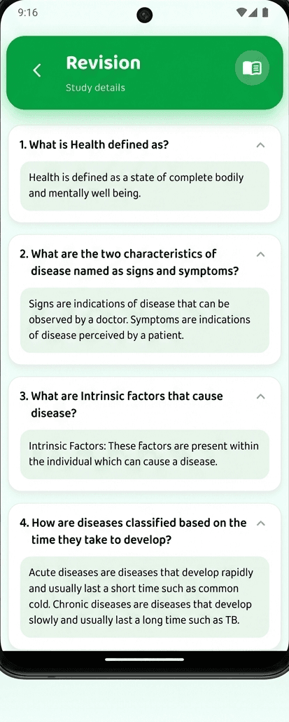 Revision questions and answers in the Caalim app